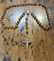 Round Bead Wooden Wall Rosary Natural 45"